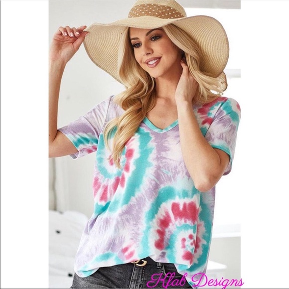 V-Neck Terry Lavender Multi Tie-Dye Top - Picture 8 of 9